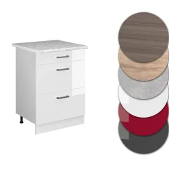Vicco Schubladenunterschrank Fame-Line Eiche gefräst 50 cm mit Arbeitsplatte Marmor-Weiß Clearance