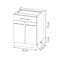 Schubunterschrank Fame-Line Eiche gefräst 60 cm ohne Arbeitsplatte ^ Vicco New