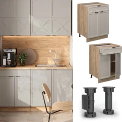Schubunterschrank Fame-Line Eiche Grau-Beige gerahmt 60 cm ohne Arbeitsplatte ^ Vicco Best