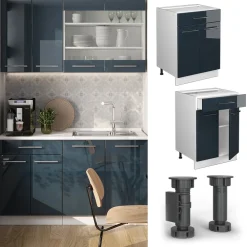 Schubunterschrank Fame-Line Weiß Dunkelblau Hochglanz 60 cm ohne Arbeitsplatte ^ Vicco Clearance