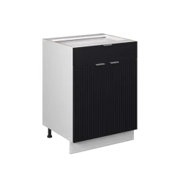 Vicco Schubunterschrank Fame-Line Weiß Schwarz gestreift 60 cm mit Arbeitsplatte Anthrazit