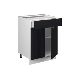 Vicco Schubunterschrank Fame-Line Weiß Schwarz gestreift 60 cm mit Arbeitsplatte Anthrazit