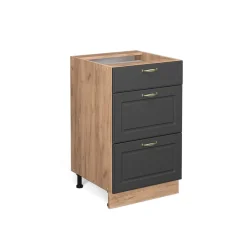 Vicco Schubunterschrank Küchenschrank Küchenmöbel Fame-Line Eiche Anthrazit-Gold Landhaus 50 cm Küche Einbauküche Drehtür Blende Küchenzeile Online