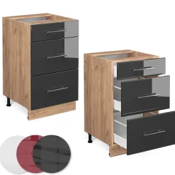 Schubunterschrank Küchenschrank Küchenmöbel Fame-Line Eiche Anthrazit modern 50 cm Küche Einbauküche Drehtür Blende Küchenzeile Hochglanz ^ Vicco