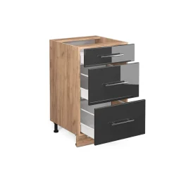 Schubunterschrank Küchenschrank Küchenmöbel Fame-Line Eiche Anthrazit modern 50 cm Küche Einbauküche Drehtür Blende Küchenzeile Hochglanz ^ Vicco