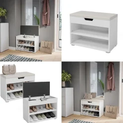 Schuhbank Schuhschrank Schuhablage Sitzbank Klappdeckel 6 Paar Schuhe Weiß ^ Vicco Clearance