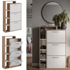 Vicco Schuhkipper Orlando Eiche Weiß 80 x 128,3 cm mit 3 Fächern Discount