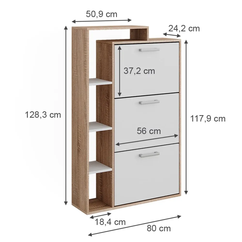 Vicco Schuhkipper Orlando Eiche Weiß 80 x 128,3 cm mit 3 Fächern Discount