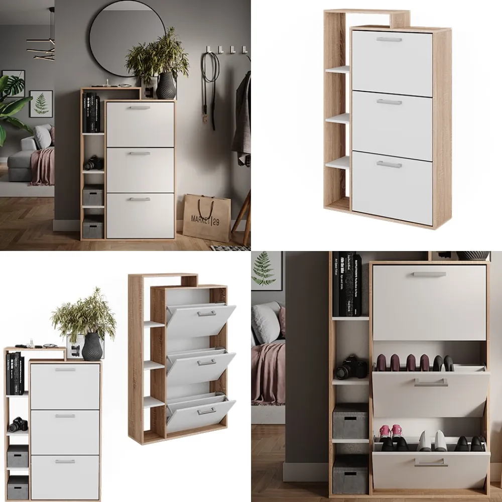 Vicco Schuhkipper Orlando Eiche Weiß 80 x 128,3 cm mit 3 Fächern Discount