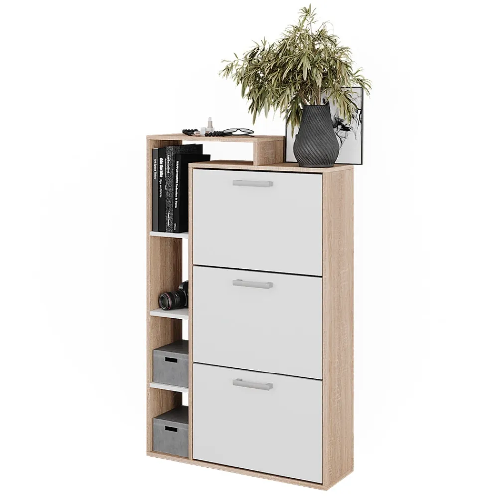 Vicco Schuhkipper Orlando Eiche Weiß 80 x 128,3 cm mit 3 Fächern Discount