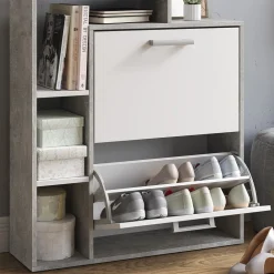 Vicco Schuhkipper Orlando 2 Fächer Weiß-Beton - Schuhregal Schuhschrank Schrank Kommode Flur Diele Garderobe Clearance