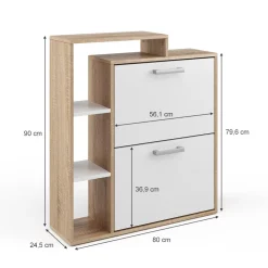 Schuhkipper Orlando 2 Fächer Weiß-Sonoma - Schuhregal Schuhschrank Schrank Kommode Flur Diele Garderobe ^ Vicco Outlet
