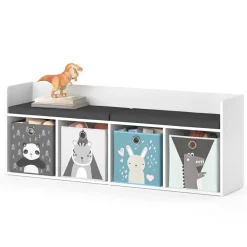 Sitzbank Kinderzimmerbank Kinderregal Luigi Weiß 142x53 cm modern Faltbox Kinderzimmer Regal Aufbewahrungsregal Bücherregal Lesebank Spielzeugaufbewahrung Organizer Regal-Bank-Kombi 4 Fächer ^ Vicco Outlet