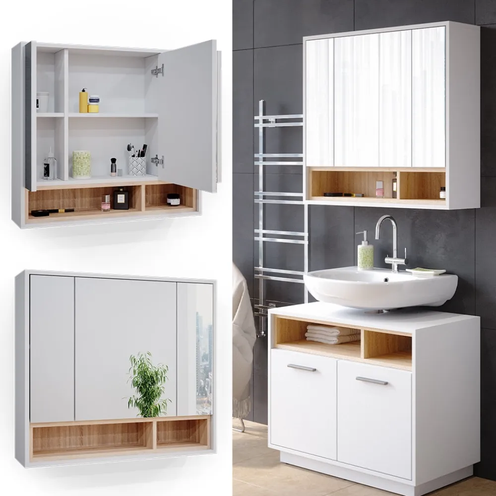 Spiegelschrank Badschrank Badspiegel 80cm Badmöbel Beatrice 3-türig Ablage ^ Vicco