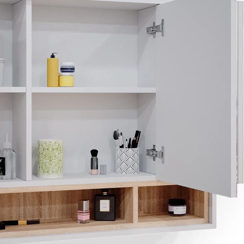 Spiegelschrank Badschrank Badspiegel 80cm Badmöbel Beatrice 3-türig Ablage ^ Vicco