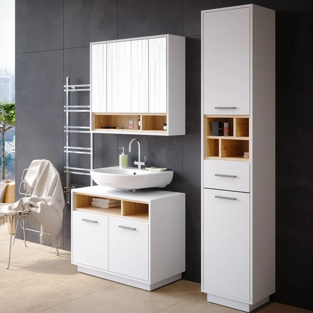 Spiegelschrank Badschrank Badspiegel 80cm Badmöbel Beatrice 3-türig Ablage ^ Vicco