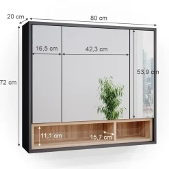Spiegelschrank Badschrank Badspiegel 80cm Badmöbel Beatrice 3-türig Ablage ^ Vicco Best