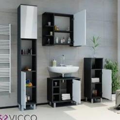 Vicco Spiegelschrank FYNN 80 x 64 cm Anthrazit - Badezimmerspiegel Spiegel Hängespiegel Badspiegel Best