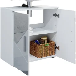 Vicco Spiegelwaschtischunterschrank Waschbeckenunterschrank Badschrank Irma Weiß Hochglanz modern 60x59 cm Badezimmer Schrank Badmöbel Schranktür Schrankfach Ablage Aufbewahrung Dekospiegel Discount
