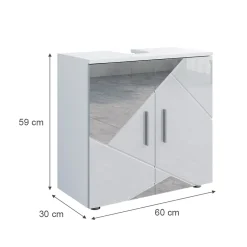 Vicco Spiegelwaschtischunterschrank Waschbeckenunterschrank Badschrank Irma Weiß Hochglanz modern 60x59 cm Badezimmer Schrank Badmöbel Schranktür Schrankfach Ablage Aufbewahrung Dekospiegel Discount