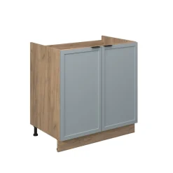 Spülenunterschrank Fame-Line Eiche Hellblau-Grau gerahmt 80 cm mit Arbeitsplatte Eiche ^ Vicco