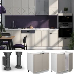 Spülenunterschrank Fame-Line Weiß Grau-Beige gerahmt 80 cm mit Arbeitsplatte Marmor-Weiß ^ Vicco Discount