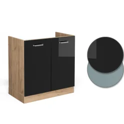Spülenunterschrank Küchenschrank R-Line Solid Eiche Schwarz 80 cm modern ^ Vicco
