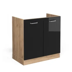 Spülenunterschrank Küchenschrank R-Line Solid Eiche Schwarz 80 cm modern ^ Vicco