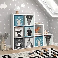 Treppenregal Raumteiler Bücherregal Weiß 9 Fächer Regal Kinder-Faltboxen ^ Vicco Discount