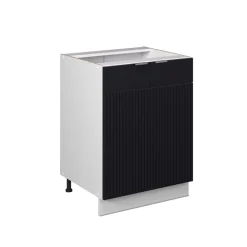 Unterschrank Fame-Line Weiß Schwarz gestreift 60 cm mit Arbeitsplatte Anthrazit ^ Vicco New
