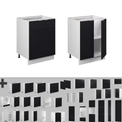 Unterschrank Fame-Line Weiß Schwarz gestreift 60 cm mit Arbeitsplatte Anthrazit ^ Vicco New