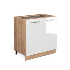 Unterschrank Küchenschrank Küchenmöbel Fame-Line Eiche Weiß modern 80 cm Küche Einbauküche Drehtür Einlegeboden Blende Küchenzeile Hochglanz ^ Vicco Online
