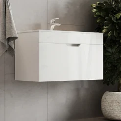 Vicco Waschbecken mit Unterschrank Stefania 80 cm breit, Waschtisch hängend Weiß Discount
