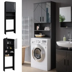 Waschmaschinenschrank Irma Anthrazit Hochglanz 64 x 191 cm Badezimmer ^ Vicco Hot