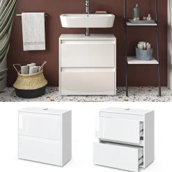Waschtischunterschrank Waschbeckenunterschrank Majest Weiß Hochglanz modern 60x62 cm Badezimmer Schrank Badschrank Badkommode Badmöbel 2 Schubladen ^ Vicco Outlet
