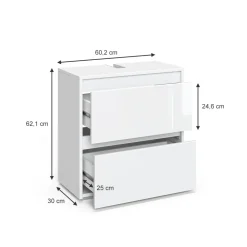 Waschtischunterschrank Waschbeckenunterschrank Majest Weiß Hochglanz modern 60x62 cm Badezimmer Schrank Badschrank Badkommode Badmöbel 2 Schubladen ^ Vicco Outlet