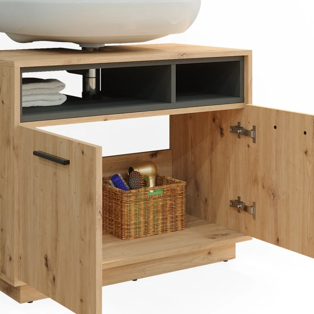 Vicco Waschtischunterschrank Waschbeckenunterschrank Beatrice Eiche Anthrazit modern 80x64 cm Badkommode Badschrank Badezimmer Schrank Badmöbel Schranktür Schrankfach Online