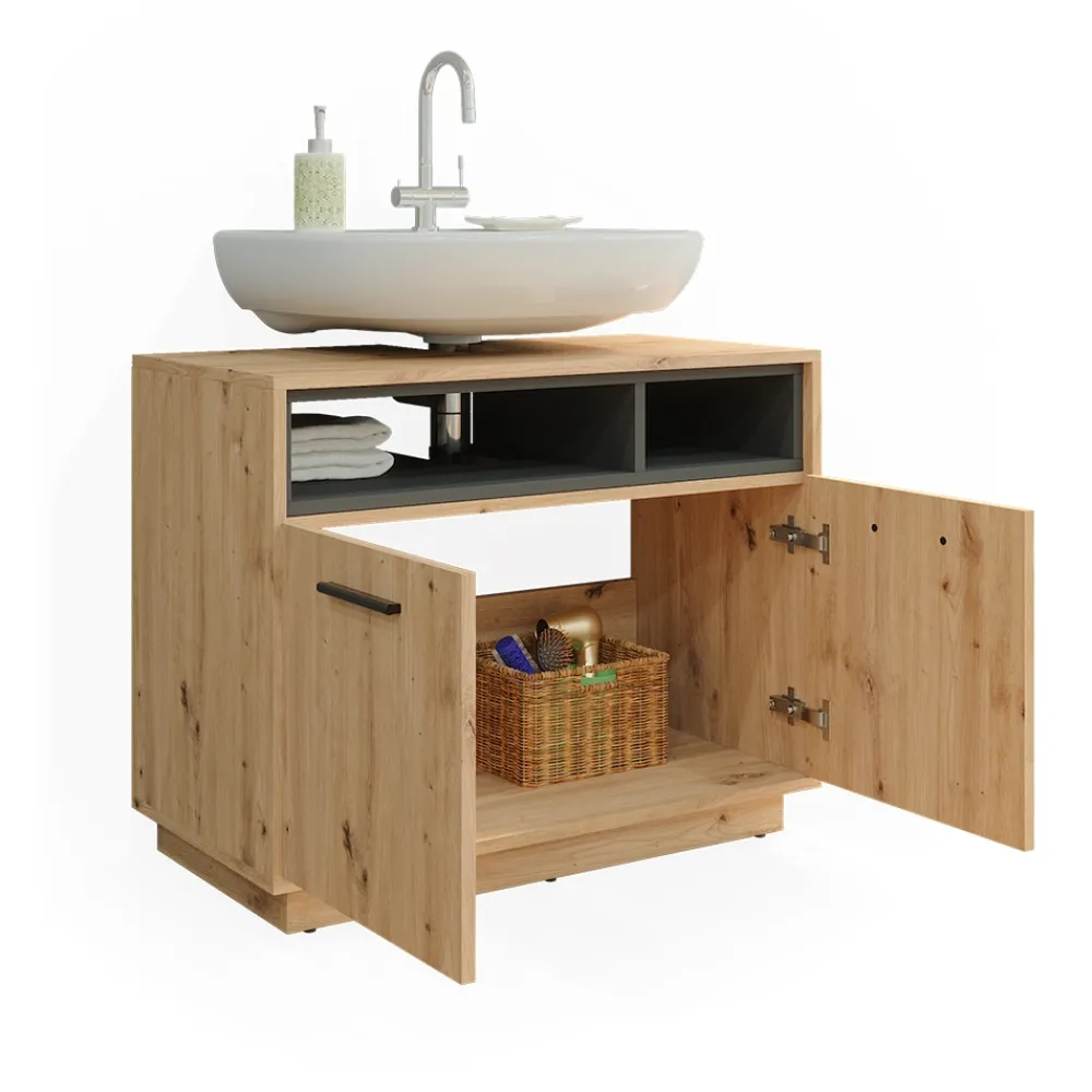 Vicco Waschtischunterschrank Waschbeckenunterschrank Beatrice Eiche Anthrazit modern 80x64 cm Badkommode Badschrank Badezimmer Schrank Badmöbel Schranktür Schrankfach Online