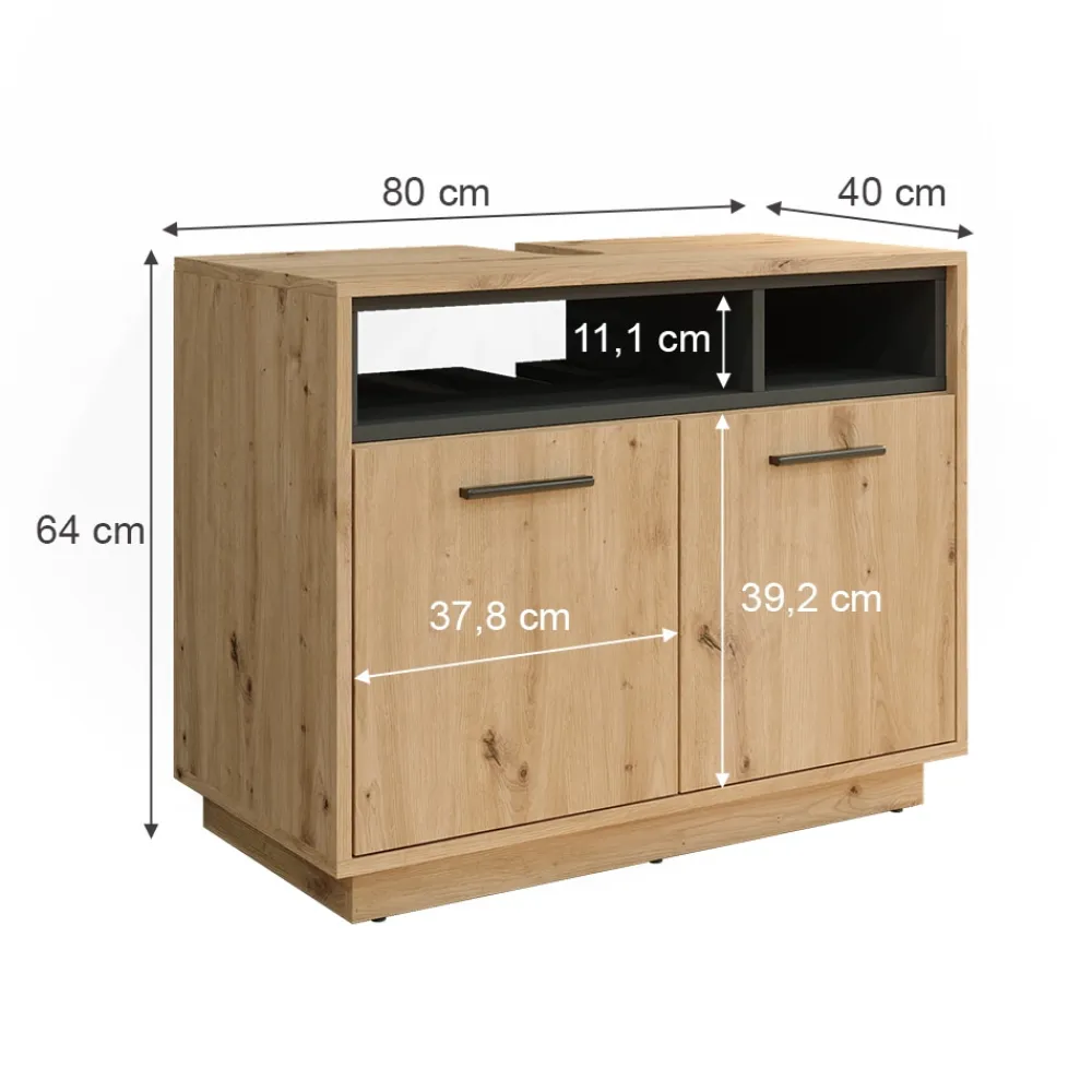 Vicco Waschtischunterschrank Waschbeckenunterschrank Beatrice Eiche Anthrazit modern 80x64 cm Badkommode Badschrank Badezimmer Schrank Badmöbel Schranktür Schrankfach Online