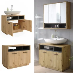 Vicco Waschtischunterschrank Waschbeckenunterschrank Beatrice Eiche Anthrazit modern 80x64 cm Badkommode Badschrank Badezimmer Schrank Badmöbel Schranktür Schrankfach Online