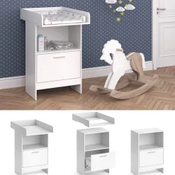 Wickeltisch Wickelkommode Wickelschrank Leo Wickelaufsatz Schublade Weiß ^ Vicco Online