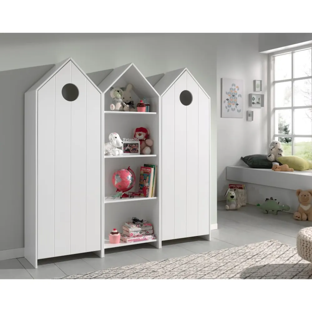vipack CASAMI Set 3-teilig - 2x Schrank 1-türig mit Front in Weiß, 1x Regalschrank Schranktüren Weiß und Pink Outlet