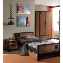 vipack Set Alex best. aus Nachtkonsole, Einzelbett 90x200, Bettschublade, Kleiderschrank 2-trg. Kiefer gebürstet Discount