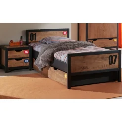 Set Alex best. aus Nachtkonsole, Einzelbett 90x200 und Bettschublade  Kiefer gebürstet ^ vipack