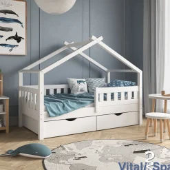 VitaliSpa Design Kinderbett 160x80 Babybett Jugendbett 2 Schubladen Lattenrost Outlet