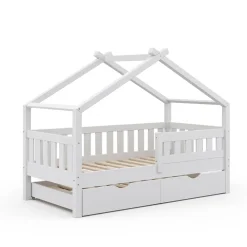 Design Kinderbett 160x80 Babybett Hausbett Gästebett Lattenrost weiß ^ VitaliSpa