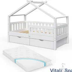 VitaliSpa Design Kinderbett 160x80 Babybett Jugendbett 2 Schubladen Lattenrost Matratze