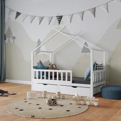 Kinderbett Bettenhaus Einzelbett Franka Weiß 160 x 80 cm modern Kinderzimmer Bett Bettschublade Lattenrost Rausfallschutz ^ VitaliSpa Sale