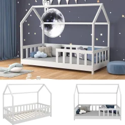 Kinderbett Bettenhaus Einzelbett Michelle Weiß 160 x 80 cm modern Kinderzimmer Bett Lattenrost Rausfallschutz ^ VitaliSpa Discount