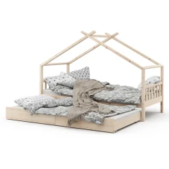 VitaliSpa Kinderbett DESIGN HausbettGästebett LattenrostNatur 90x200 Schublade Outlet